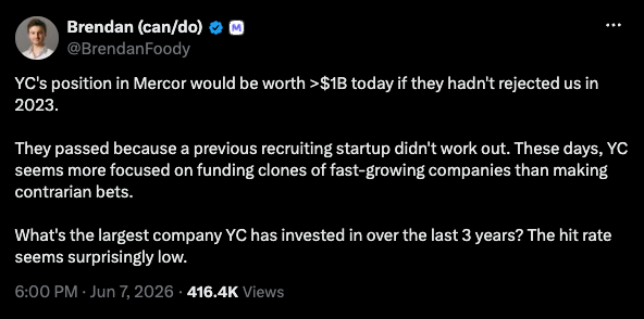Mercor CEO Brendan Foody on YC passing on Mercor in 2023