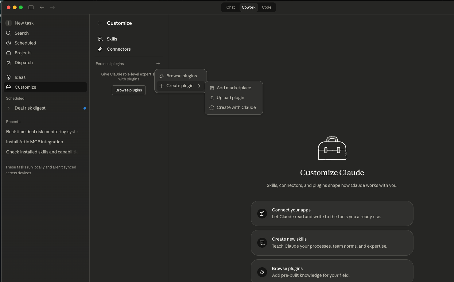 Customize to Personal plugins to Create plugin to Add marketplace