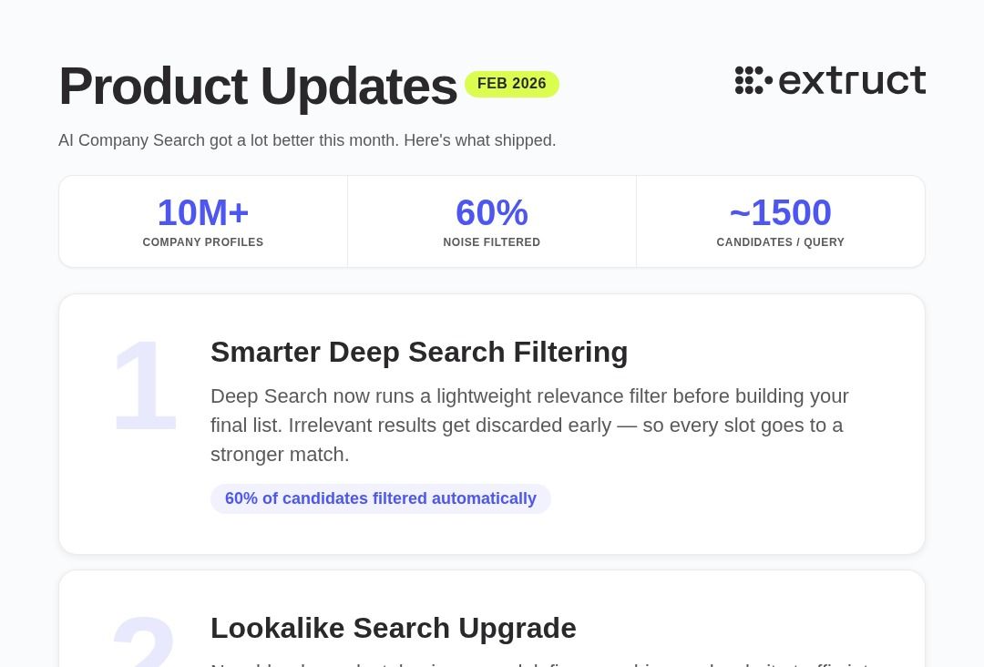 Extruct Product Updates - February 2026