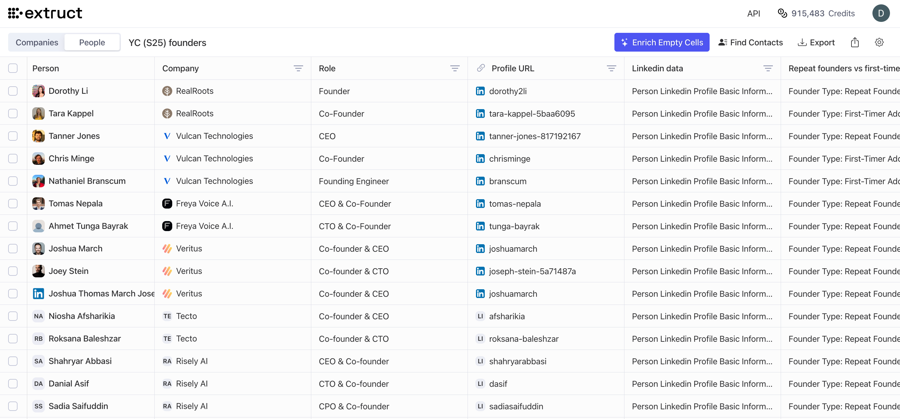 YC S25 People Table Preview